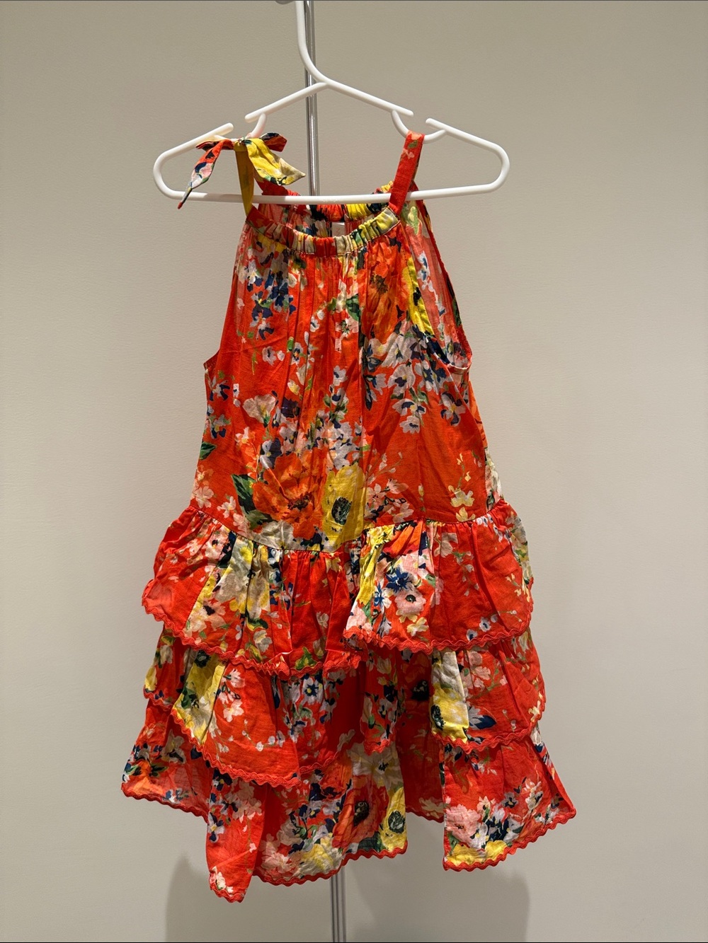 Zimmermann Orange Floral Tiered Dress for Kids